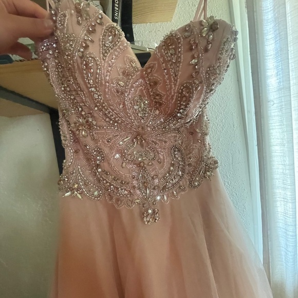 Terani Couture, Ballroom Gown, Strapless, Pink, Beaded Detail With Lace up Back. - Picture 4 of 7